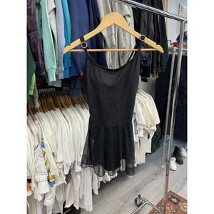 Vintage 1980s Pacific Connections Black Padded Sheer Skirted One Piece Size 10